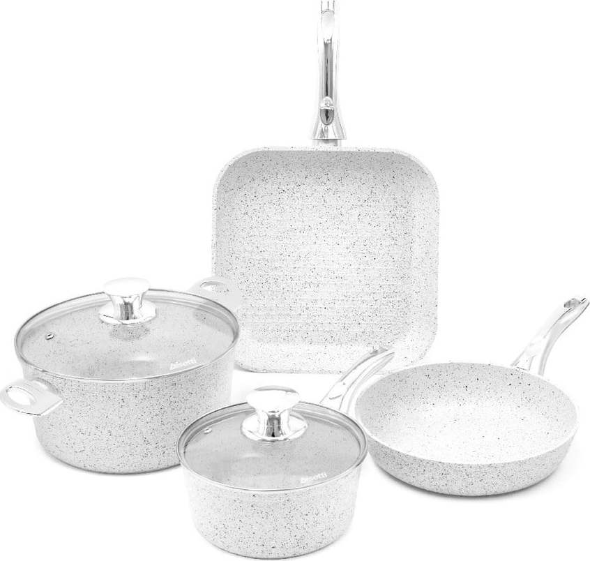 4dílný set nádobí s poklicemi a úchyty ve stříbrné barvě Bisetti Stonewhite Chiara Bisetti