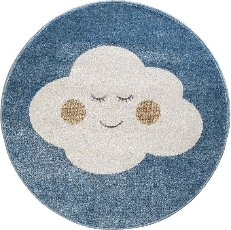 Modrý kulatý koberec s motivem mraku KICOTI Azure