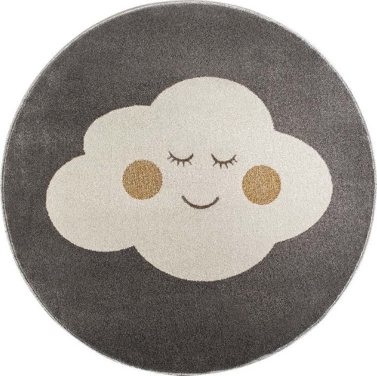 Šedý kulatý koberec s motivem mraku KICOTI Grey Cloud