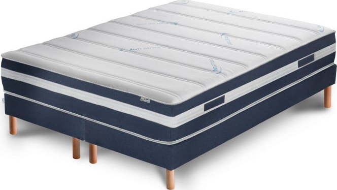 Tmavě modrá postel s matrací a dvojitým boxspringem Stella Cadente Maison Venus Europe