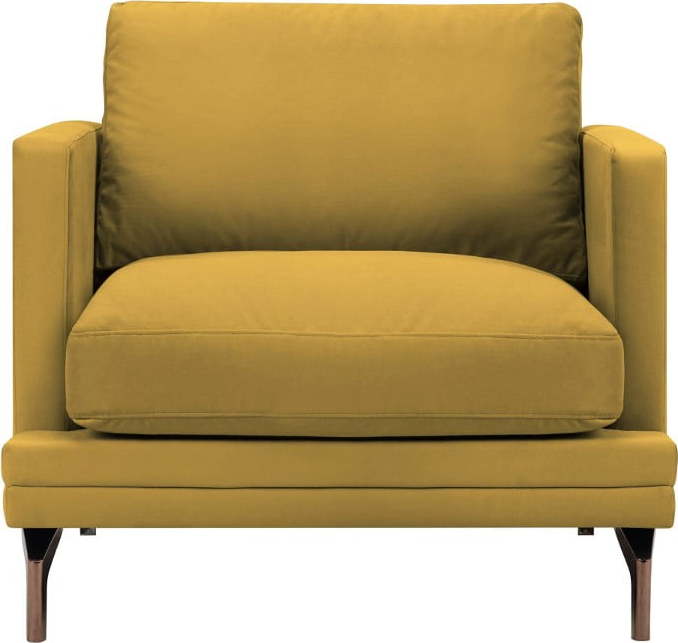 Žluté křeslo s podnožím ve zlaté barvě Windsor & Co Sofas Jupiter Windsor & Co Sofas