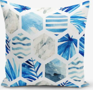 Povlak na polštář s příměsí bavlny Minimalist Cushion Covers Blue Geometric