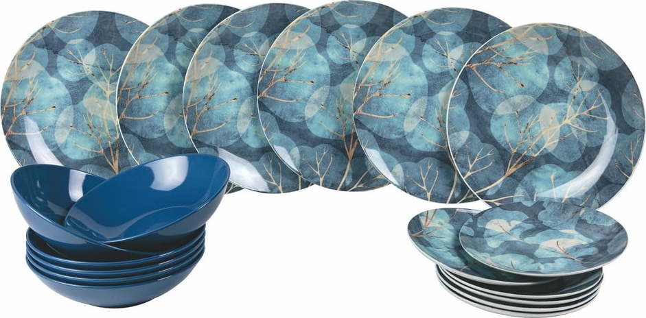 18dílná sada modrých talířů z porcelánu a kameniny Villa d'Este Dream Villa d'Este
