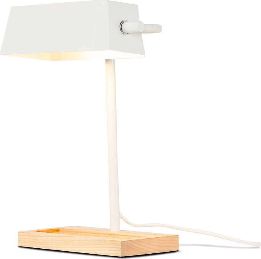Bílá stolní lampa s prvky z jasanového dřeva Citylights Cambridge Citylights