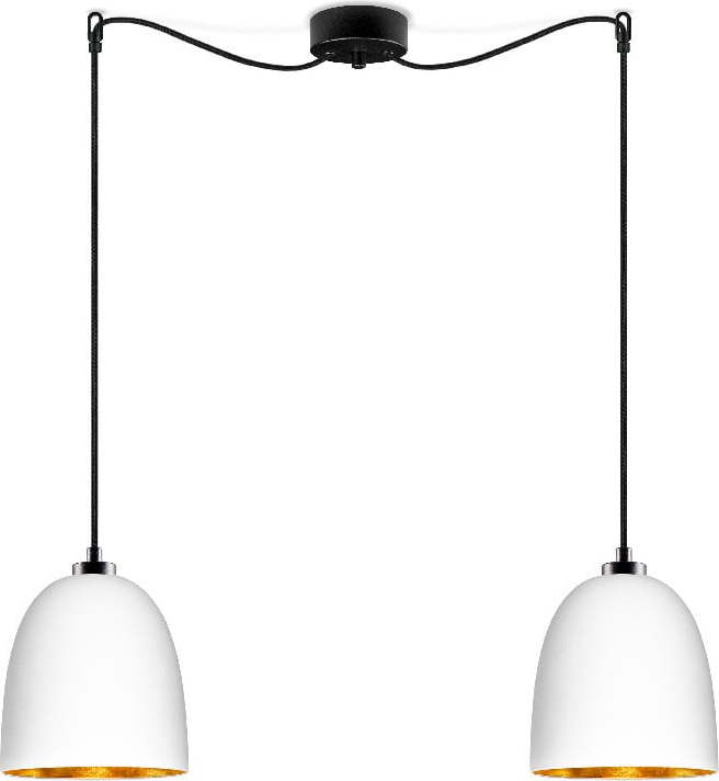 Bílé dvouramenné závěsné svítidlo s černým kabelem a detailem ve zlaté barvě Sotto Luce Awa Matte Sotto Luce