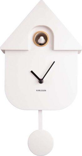 Bílé nástěnné kyvadlové hodiny Karlsson Modern Cuckoo