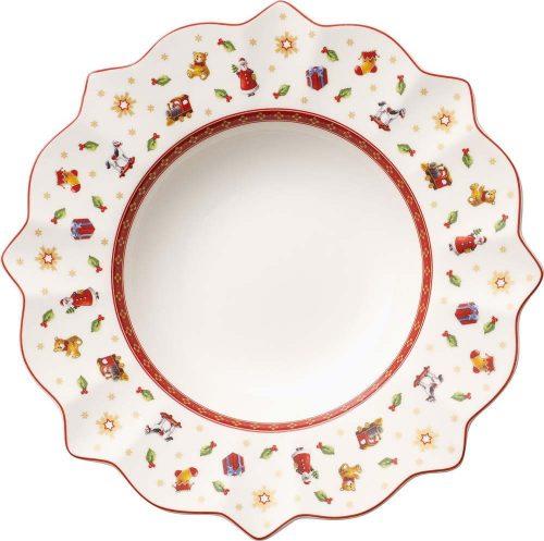 Bílo-červený hluboký porcelánový vánoční talíř Toy's Delight Villeroy&Boch