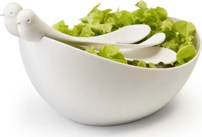 Bílý salátový set s mísou Qualy&CO Salad Bowl Qualy