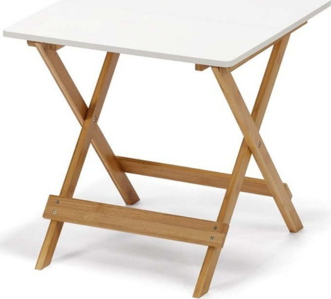 Bílý sklápěcí stolek s bambusovými nohami loomi.design Lora loomi.design