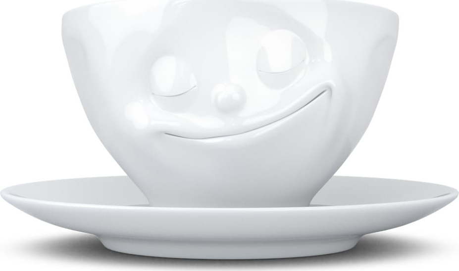Bílý šťastný porcelánový hrnek na kávu 58products