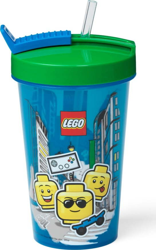 Modrý kelímek se zeleným víčkem a brčkem LEGO® Iconic