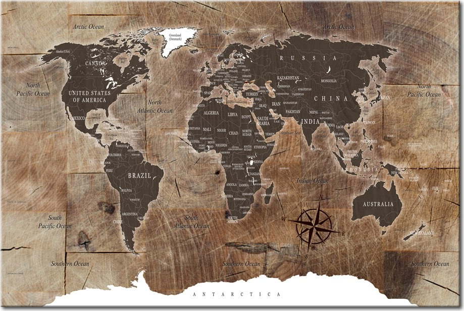 Nástěnka s mapou světa Bimago Wooden Mosaic