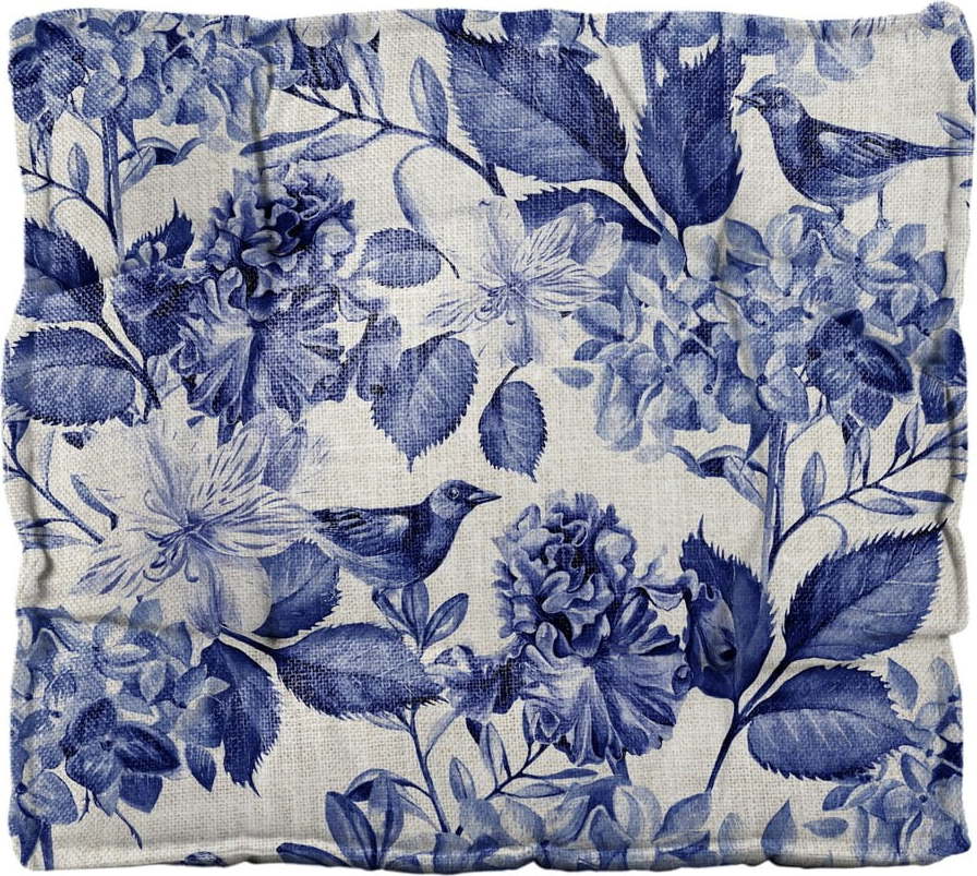 Podsedák s příměsí lnu Linen Couture Square Blue Flowers
