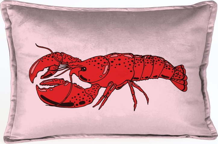 Růžový sametový polštář s humrem Velvet Atelier Lobster