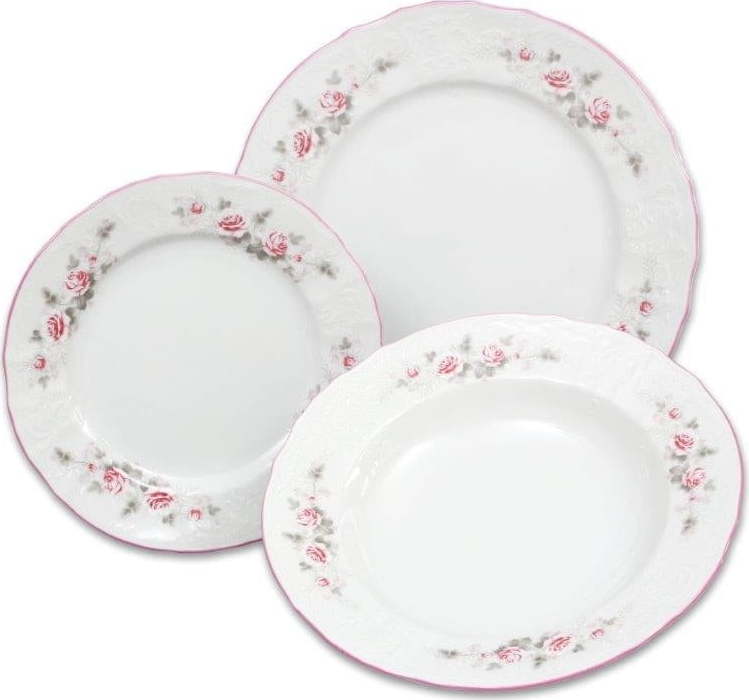 Sada 18 porcelánových talířů s růžičkami Thun Bernadotte THUN