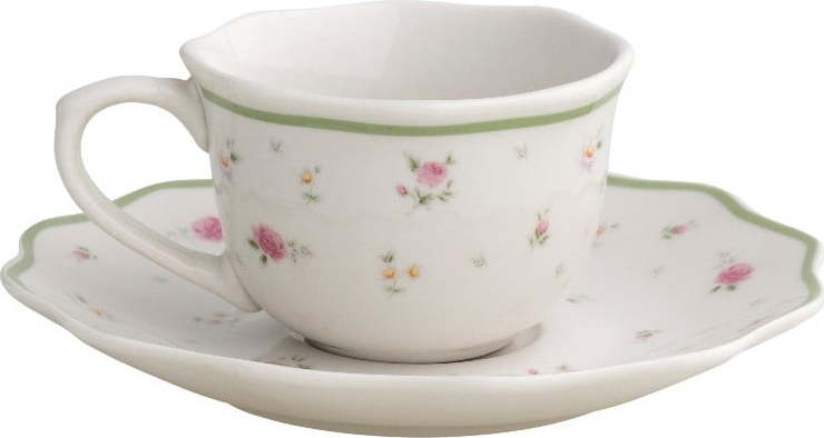 Sada 2 bílých porcelánových hrnečků s podšálky Brandani Nonna Rosa