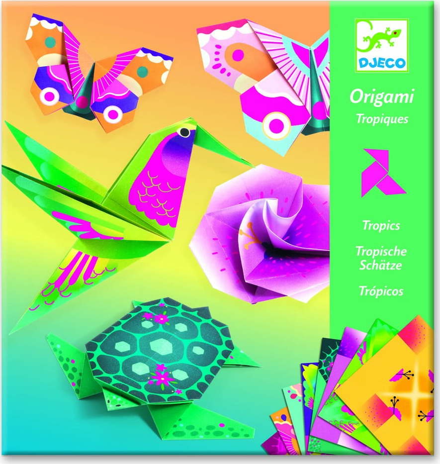Sada 24 origami papírů s návodem Djeco Neon Tropics DJECO
