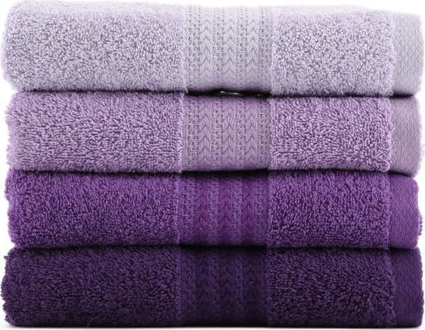 Sada 4 fialových bavlněných ručníků Rainbow
