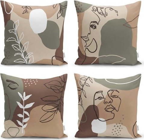 Sada 4 povlaků na polštáře Minimalist Cushion Covers Drawing Face
