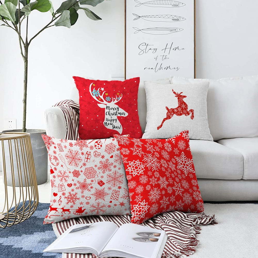 Sada 4 vánočních žinylkových povlaků na polštář Minimalist Cushion Covers Christmas Reindeer
