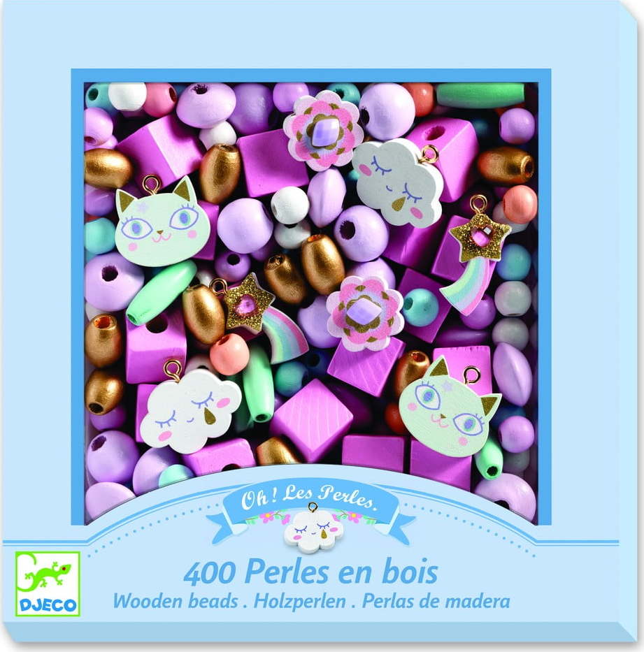 Sada 400 dřevěných korálků pro výrobu šperků Djeco Rainbow DJECO