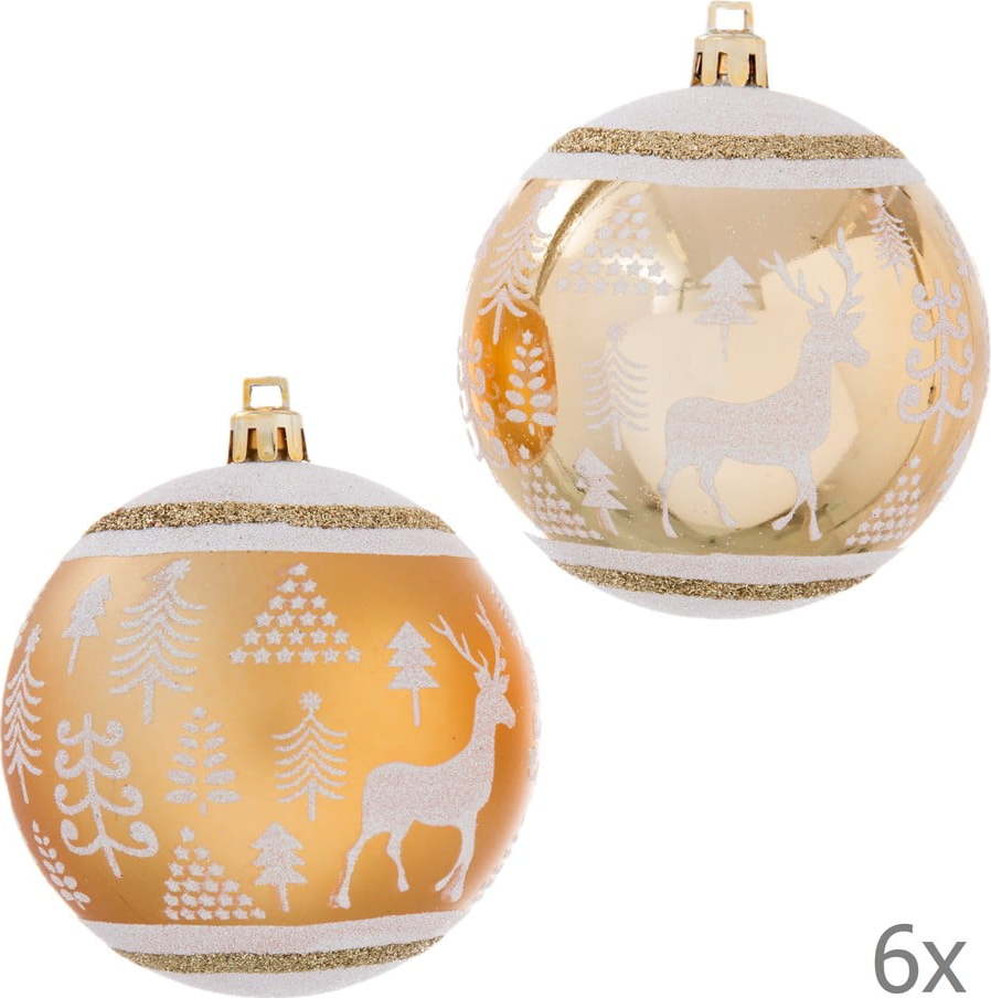 Sada 6 vánočních ozdob ve zlaté barvě Unimasa Deer Unimasa