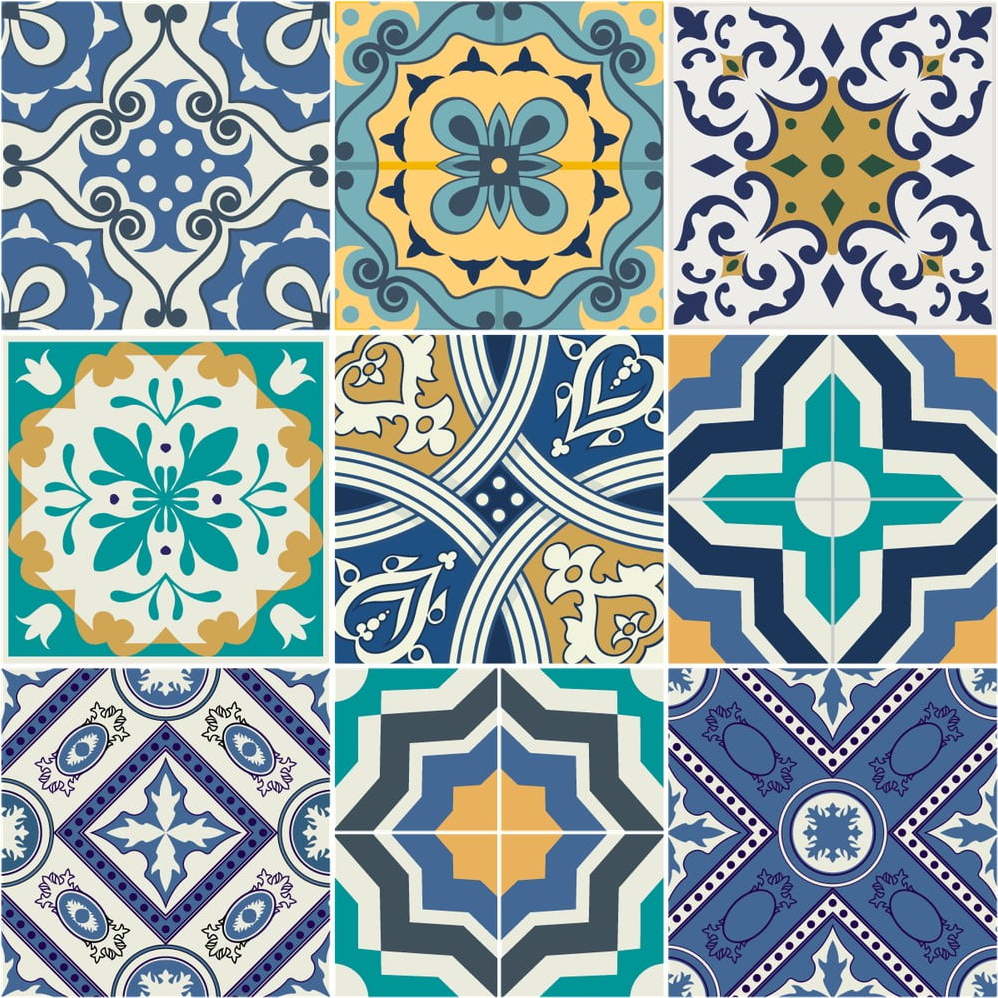 Sada 9 nástěnných samolepek Ambiance Azulejos Vintage Arabesques