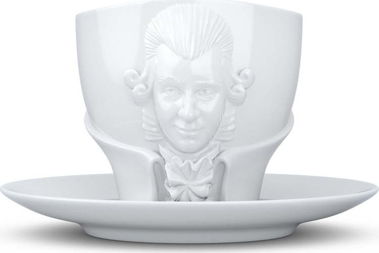 Sada bílého porcelánového hrnečku s podšálkem 58products Wolfgang Amadeus Mozart