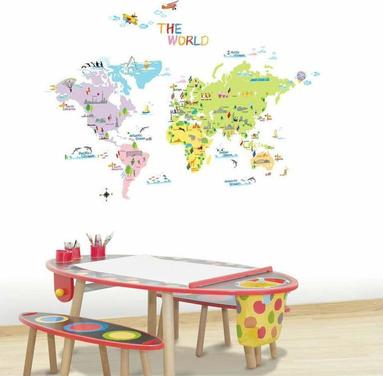 Sada nástěnných samolepek Ambiance World Map for Children Ambiance