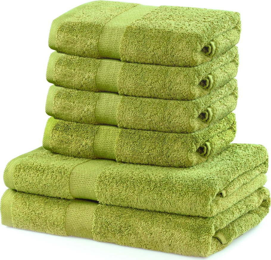 Set 2 bavlněných limetkově zelených osušek a 4 ručníků DecoKing Marina DecoKing