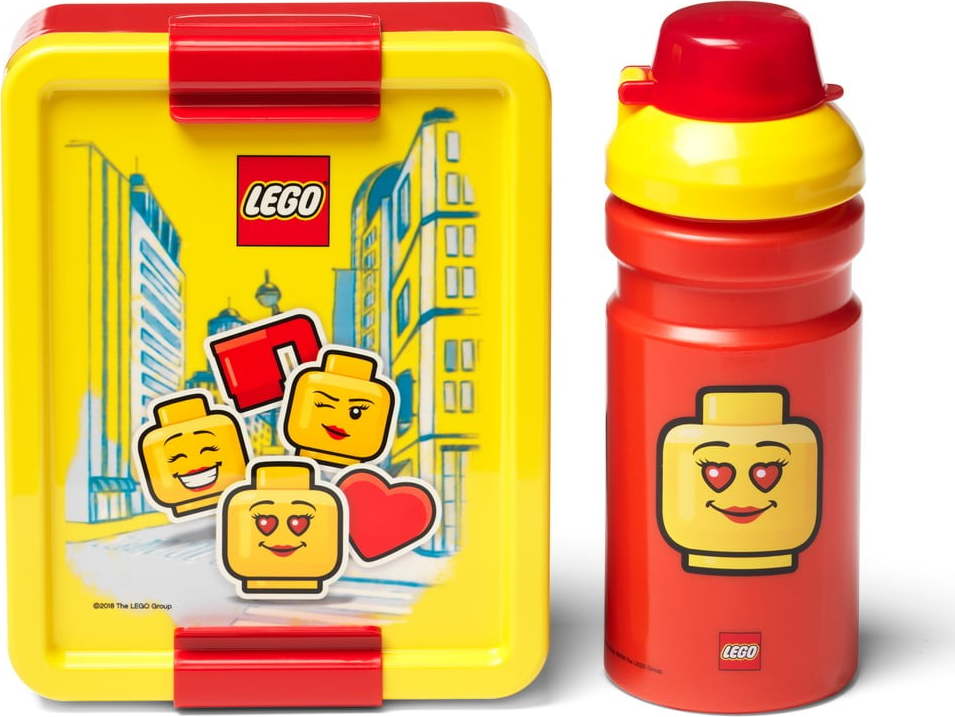 Set žluto-červeného svačinového boxu a lahve na pití LEGO® Iconic LEGO