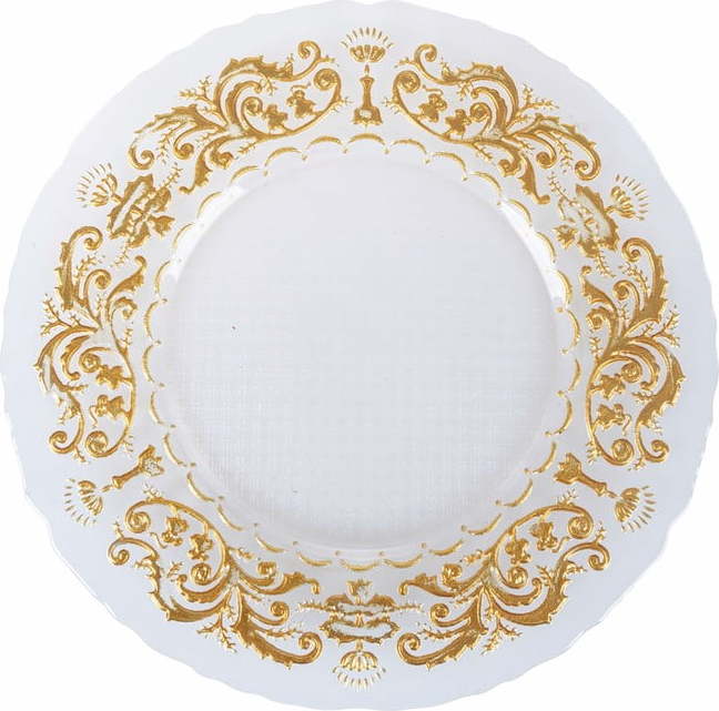 Skleněný talíř v bílo-zlaté barvě Villa d'Este Decoro