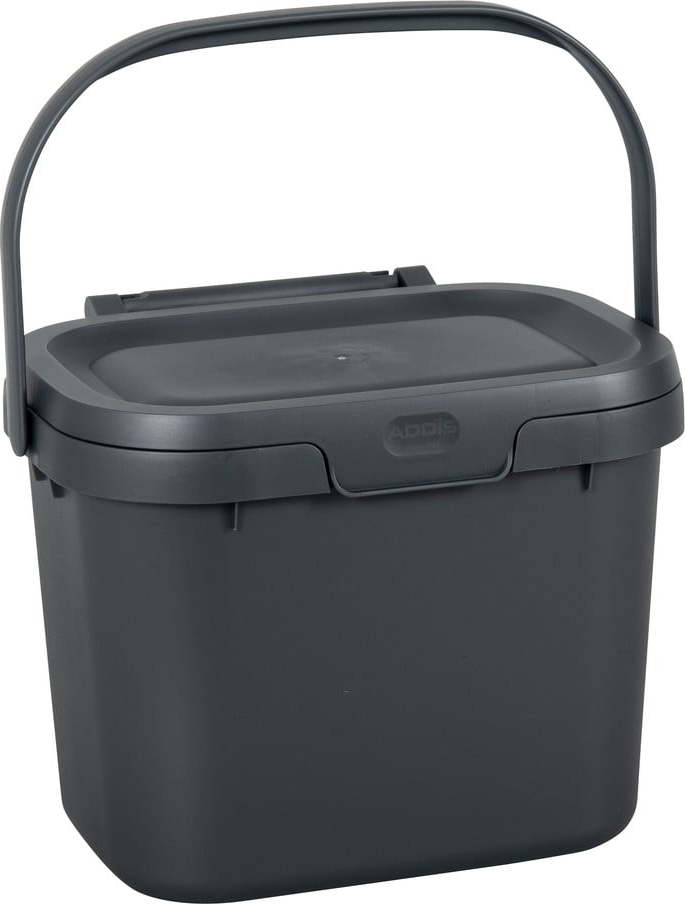 Tmavě šedý víceúčelový plastový kuchyňský kbelík s víkem Addis
