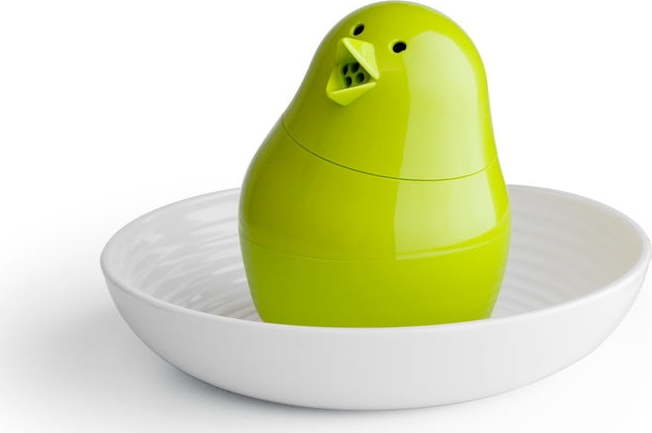 Zeleno-bílý set stojánku na vajíčko s miskou Qualy&CO Jib-Jib Shaker Qualy