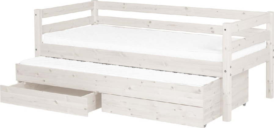 Bílá dětská postel z borovicového dřeva s výsuvným lůžkem a 2 zásuvkami Flexa Classic