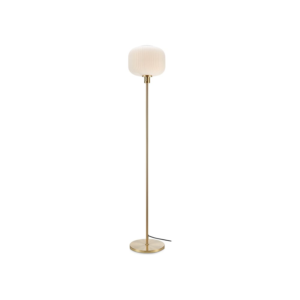 Bílá stojací lampa s konstrukcí ve zlaté barvě Markslöjd Sober Markslöjd