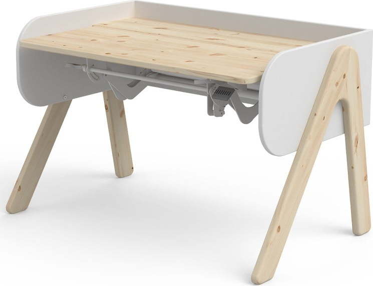 Bílo-hnědý psací stůl z borovicového dřeva s nastavitelnou výškou Flexa Woody Flexa