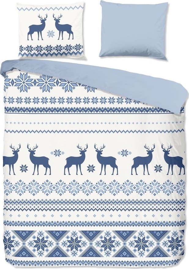 Bílo-modré flanelové povlečení s vánočním motivem Good Morning Nordic