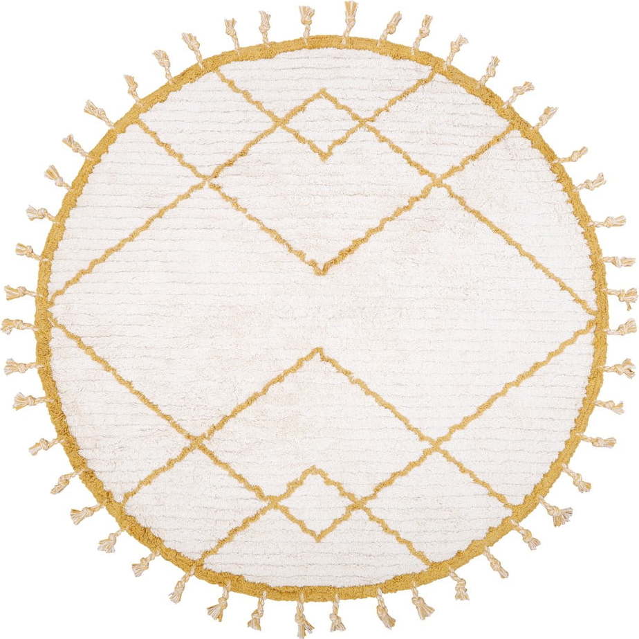 Bílo-žlutý bavlněný ručně vyrobený koberec Nattiot