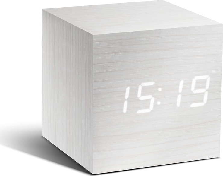 Bílý budík s bílým LED displejem Gingko Cube Click Clock Gingko