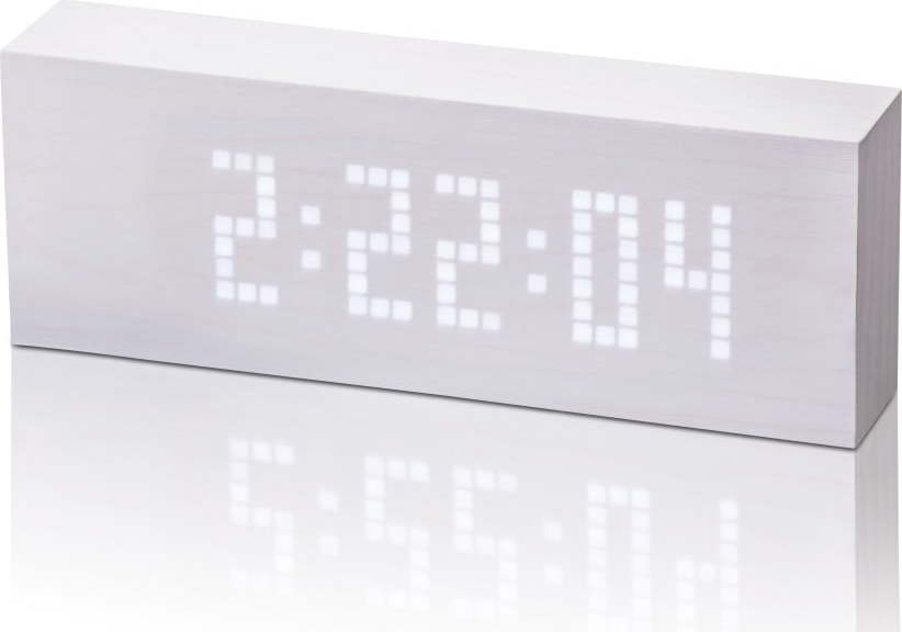 Bílý budík s bílým LED displejem Gingko Message Click Clock Gingko