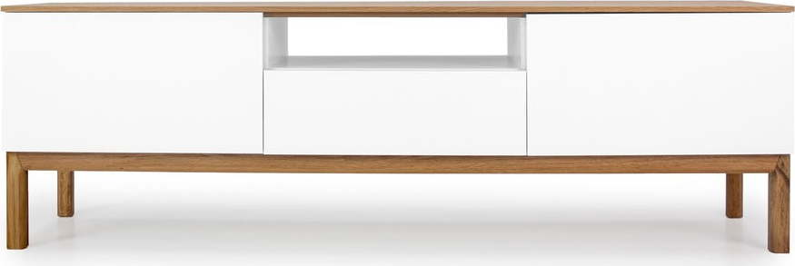 Bílý TV stolek s deskou s nohami z dubového dřeva Tenzo Patch