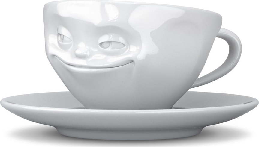 Bílý usměvavý porcelánový hrnek na kávu 58products