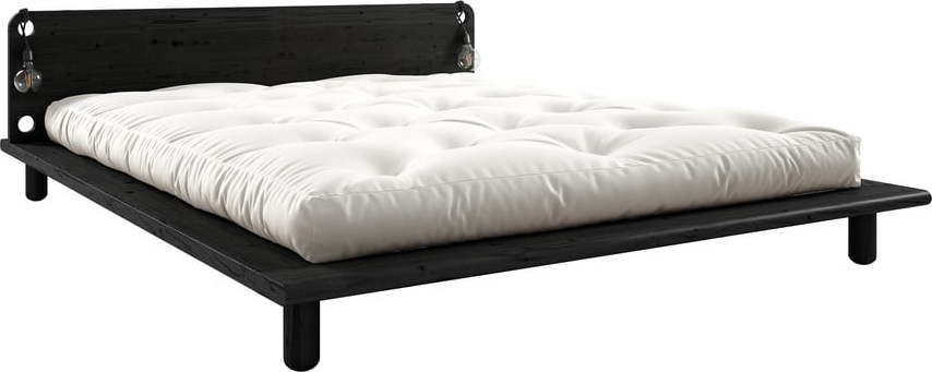 Černá dvoulůžková postel s lampičkami a matrací Double Latex Karup Design Peek