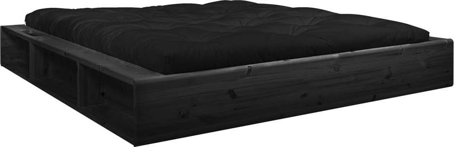 Černá dvoulůžková postel z masivního dřeva s úložným prostorem a černým futonem Comfort Karup Design