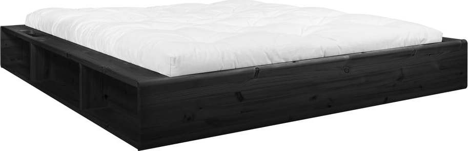 Černá dvoulůžková postel z masivního dřeva s úložným prostorem a futonem Comfort Karup Design