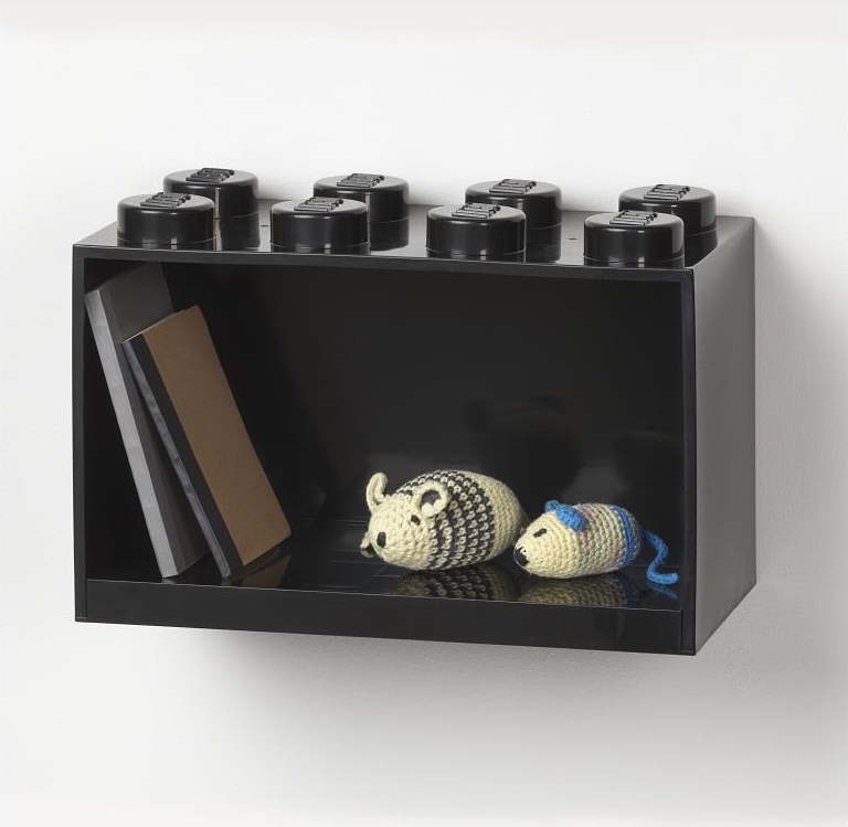 Dětská černá nástěnná police LEGO® Brick 8 LEGO