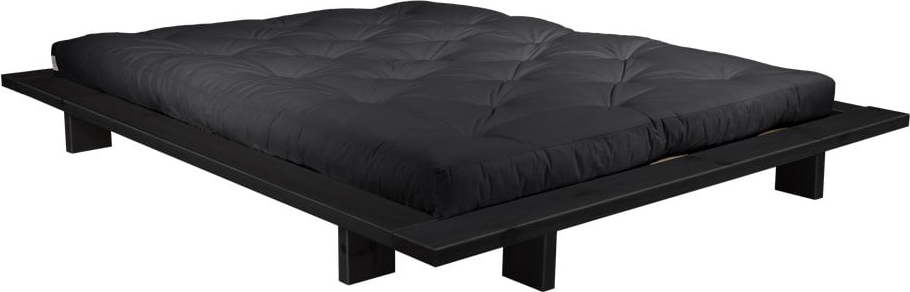 Dvoulůžková postel z borovicového dřeva s matrací Karup Design Japan Double Latex Black/Black