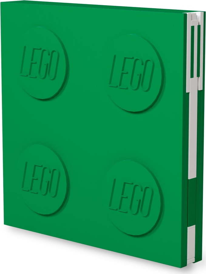 Lahvově zelený čtvercový zápisník s gelovým perem LEGO®