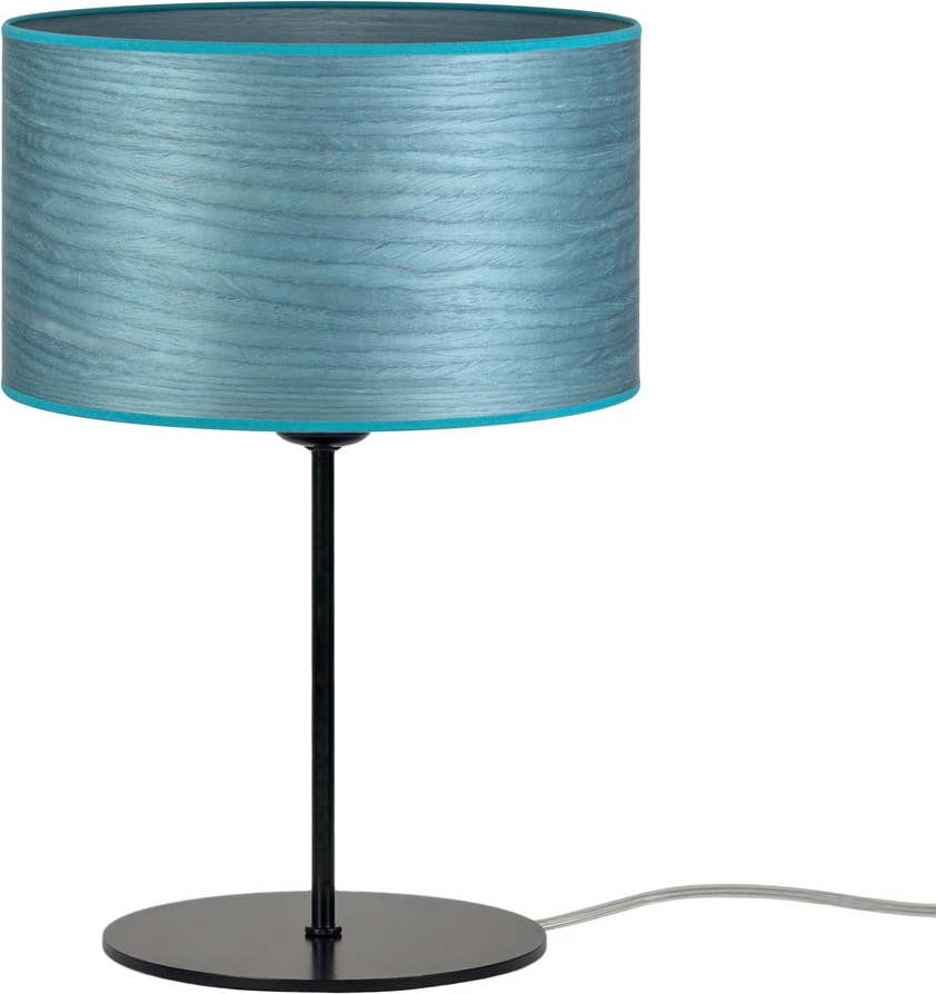 Modrá stolní lampa z přírodní dýhy Bulb Attack Ocho S